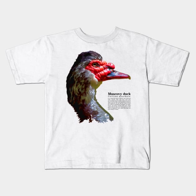 Muscovy duck head black text Kids T-Shirt by Ornamentum